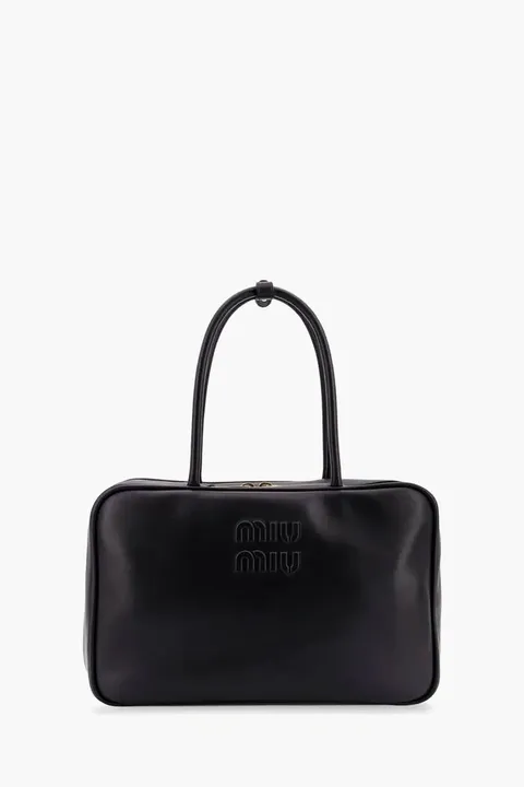 MIU MIU Large Beau Top Handle Handbag in Black Calfskin Leather