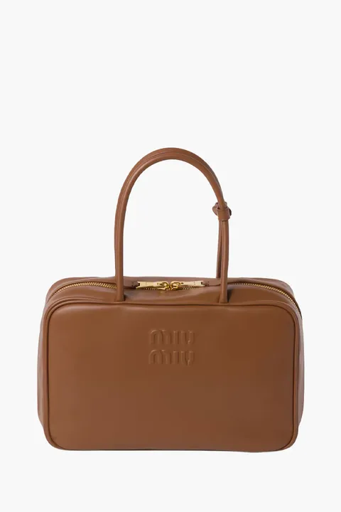 MIU MIU Large Beau Top Handle Handbag in Cognac Calfskin Leather