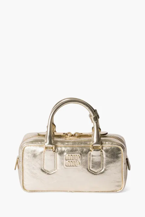 MIU MIU Arcadie Top Handle Shoulder Bag in Gold Laminated Nappa