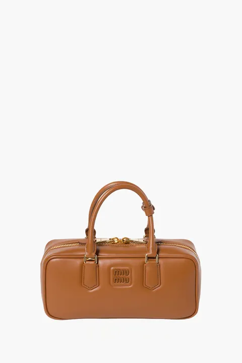 MIU MIU Large Arcadie Top-Handle Bag in Cognac Leather