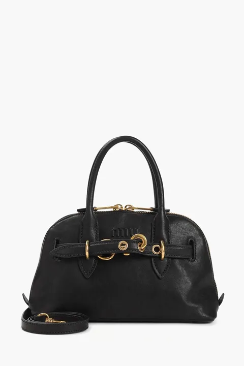 MIU MIU Small Aventure Top Handle Bag in Black Nappa Leather