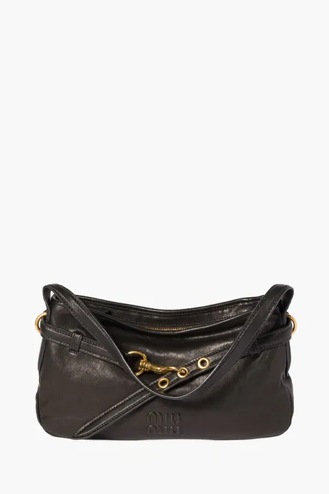 MIU MIU Regular Aventure Shoulder Bag in Black Nappa Leather