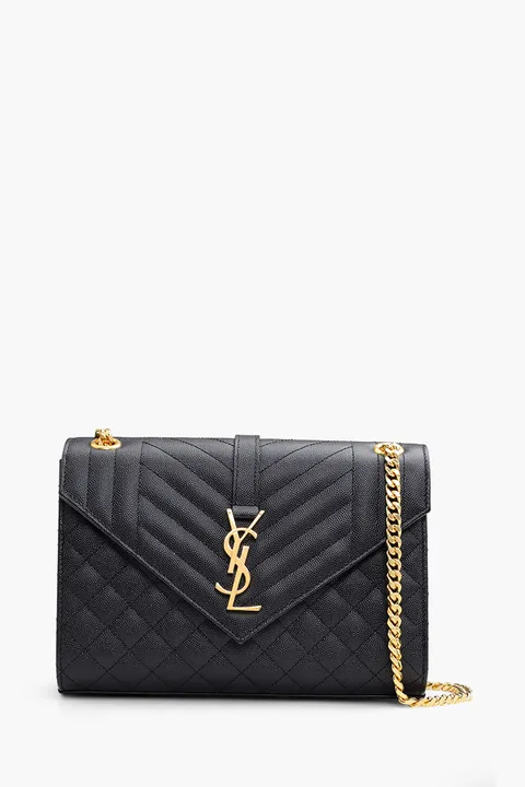 SAINT LAURENT Medium Envelope Shoulder Bag in Black Caviar Leather GHW