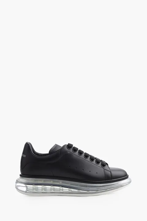 ALEXANDER MCQUEEN Men Transparent Oversized Lace-Up Sneakers in Black Smooth Leather