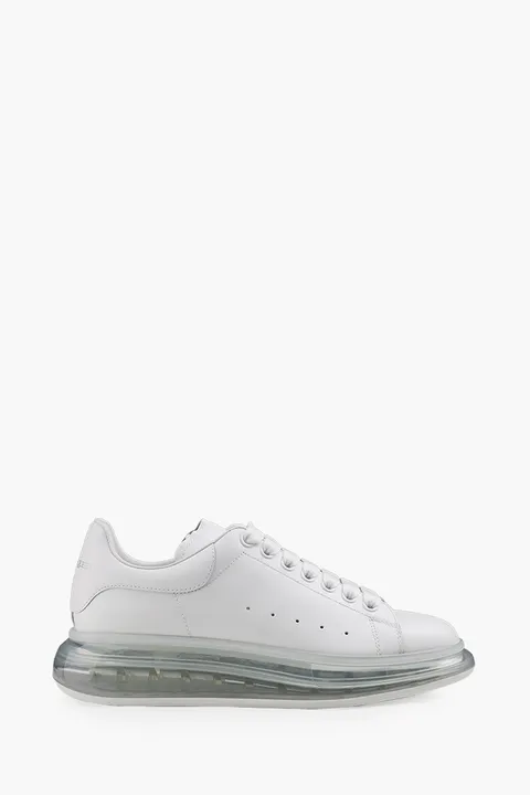 ALEXANDER MCQUEEN Men Transparent Oversized Lace-Up Sneakers in All White Smooth Leather