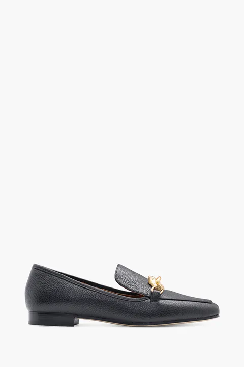 TORY BURCH Women Chain Link Jessa Loafers 20mm in Perfect Black Pebbled Leather