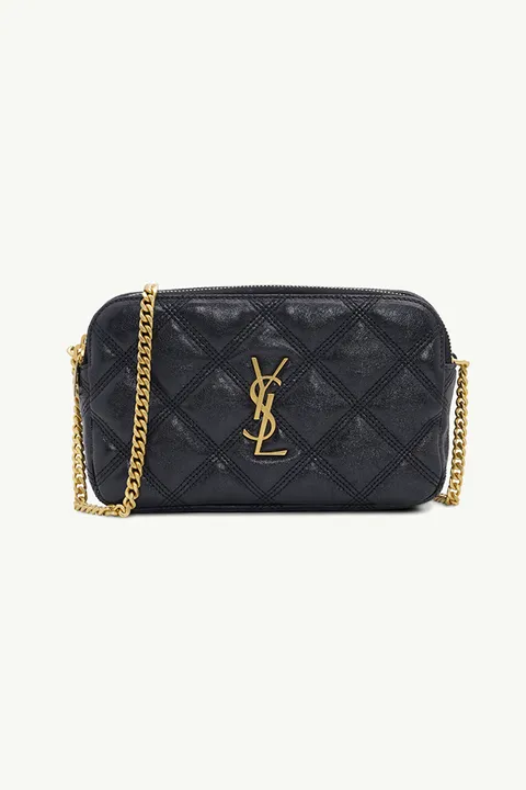 SAINT LAURENT Mini Becky Double Zip Crossbody Bag in Black Quilted GHW