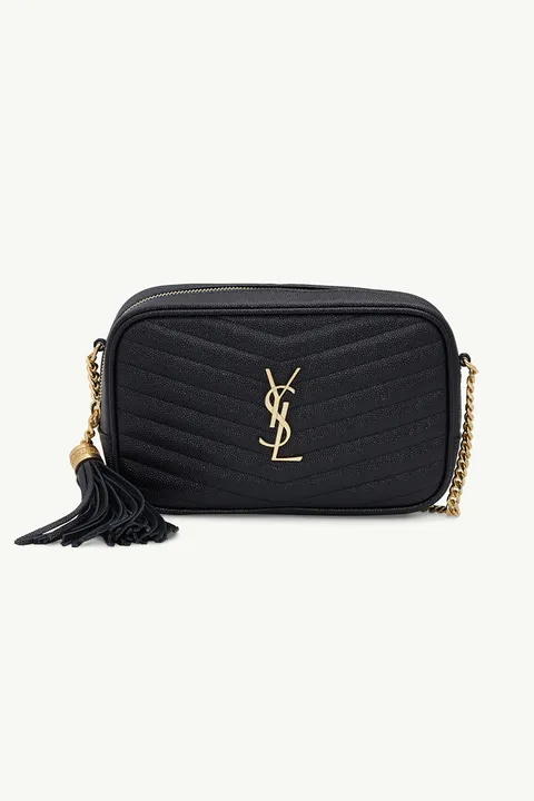 SAINT LAURENT Mini Lou Shoulder Bag in Black Quilted Leather GHW with Tassels
