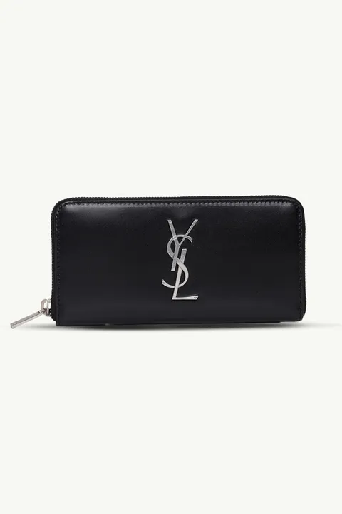 SAINT LAURENT Wallet Zip Around in Black Smooth Leather SHW