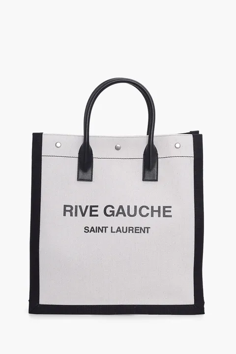 SAINT LAURENT Rive Gauche N/S Tote Bag in White Linen