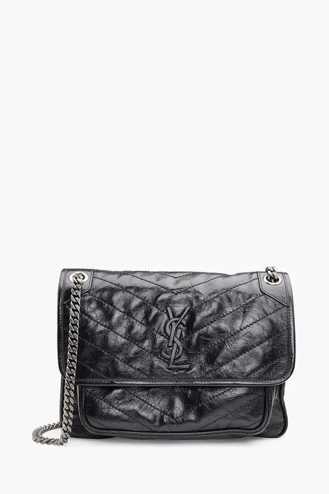 SAINT LAURENT Medium Monogramme Niki Shoulder Bag in Black Grained BHW
