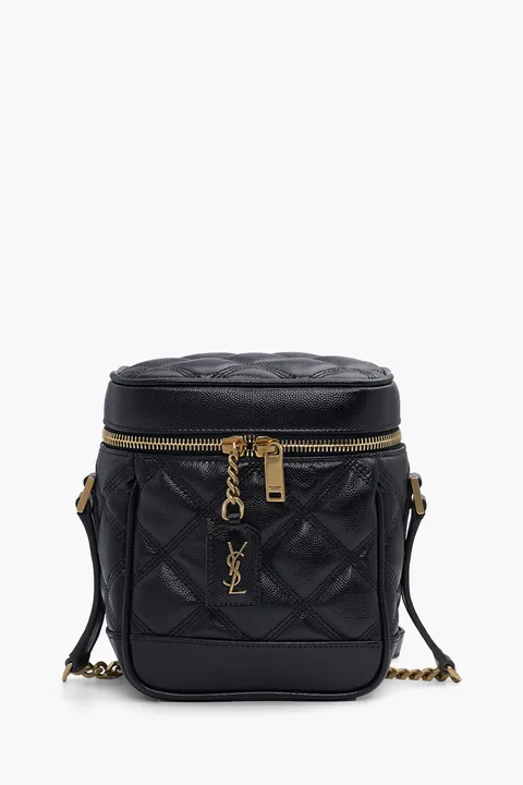 SAINT LAURENT 80'S Zip Around Vanity Bag in Black Quilted Leather GHW