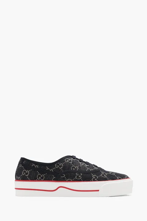 GUCCI Men GG Supreme Tennis 1977 Retro Sneakers in Black/Ivory Denim