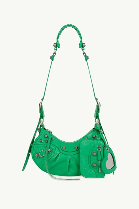 BALENCIAGA Le Cagole XS Shoulder Bag in Green Arena Lambskin SHW