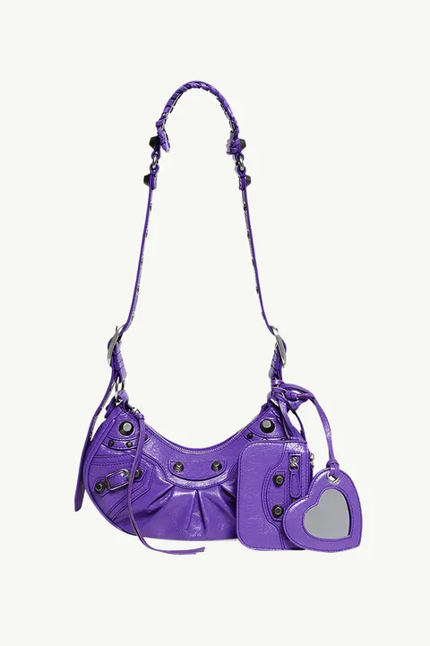 BALENCIAGA Le Cagole XS Shoulder Bag in Purple Arena Lambskin SHW