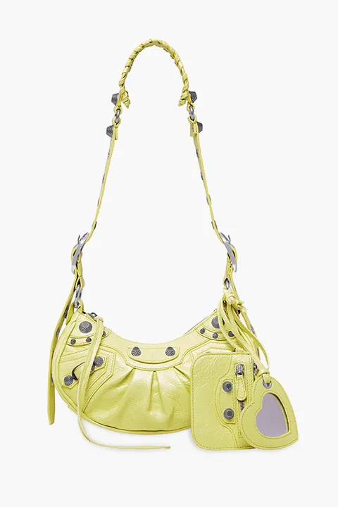 BALENCIAGA Le Cagole XS Shoulder Bag in Yellow Arena Lambskin SHW