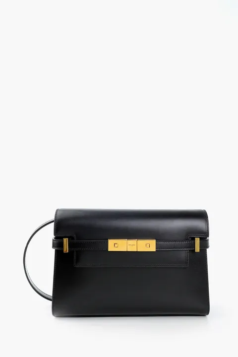 SAINT LAURENT Small Manhattan Shoulder Bag in Black Calfskin Leather Bronze Hardware