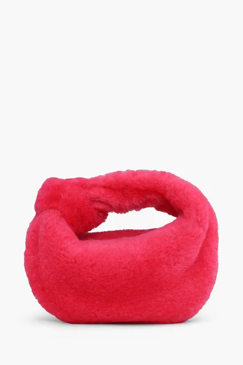 BOTTEGA VENETA Mini BV Jodie Shearling Top Handle Bag in Lollipop