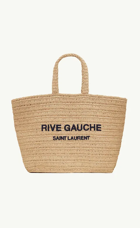 SAINT LAURENT Rive Gauche Supple Crochet Tote Bag in Natural Raffia