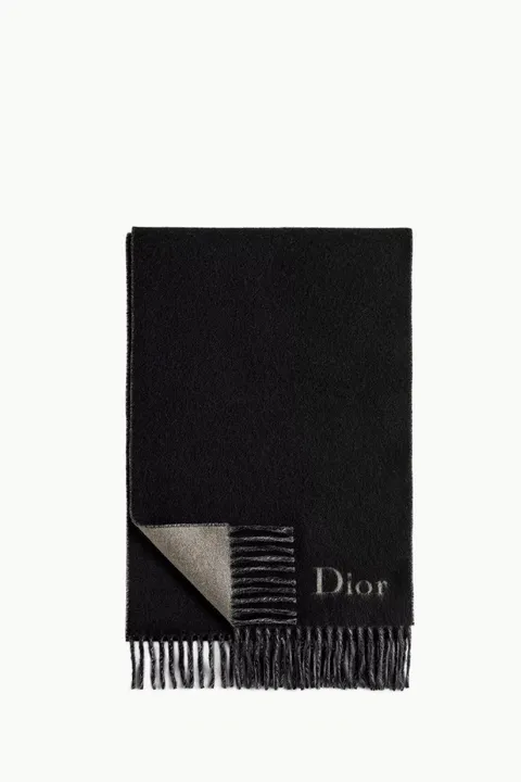 CHRISTIAN DIOR Double-Sided Scard in Black/Grey Wool and Cashmere