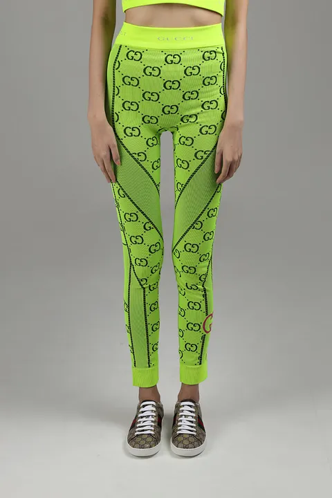 GUCCI Women GG Jersey Jacquard Leggings in Fluorescent Yellow/Black