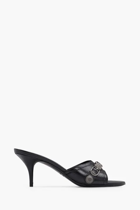 BALENCIAGA Women Cagole Sandals 70mm in Black Arena Lambskin