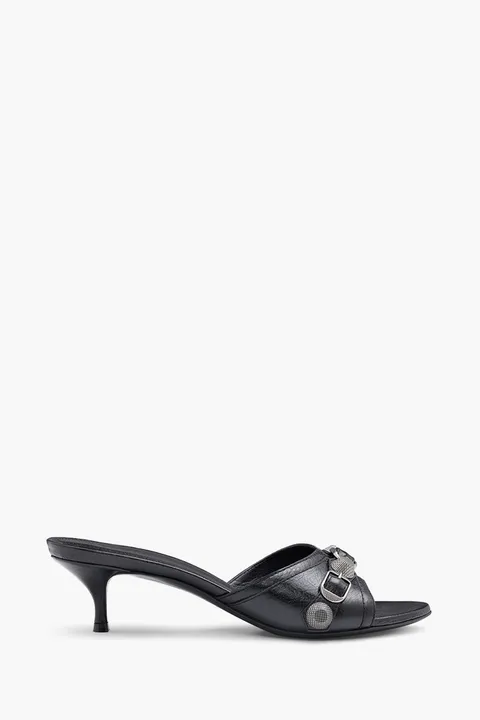 BALENCIAGA Women Cagole Sandals 50mm in Black Arena Lambskin