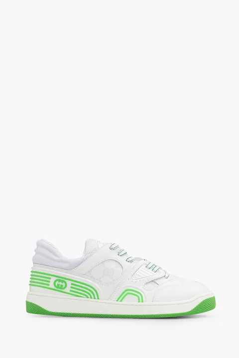 GUCCI Women Low Top Basket Sneakers in White Canvas with GG Supreme