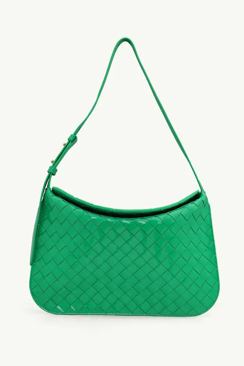 BOTTEGA VENETA Small Flap Intrecciato Brushed Shoulder Bag in Parakeet GHW Calfskin