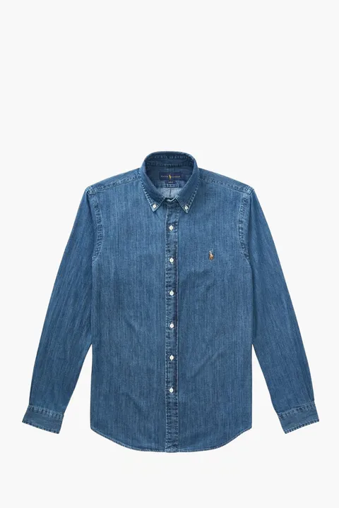 POLO RALPH LAUREN Men Logo Long-Sleeve Slim Fit Shirt in Denim Cotton