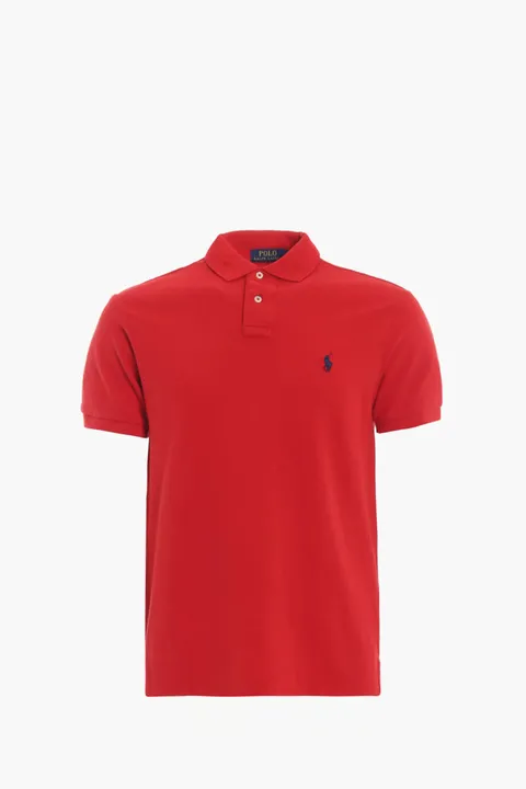 POLO RALPH LAUREN Men Embroidered Logo Slim Fit Polo Shirt in Red Pique Cotton
