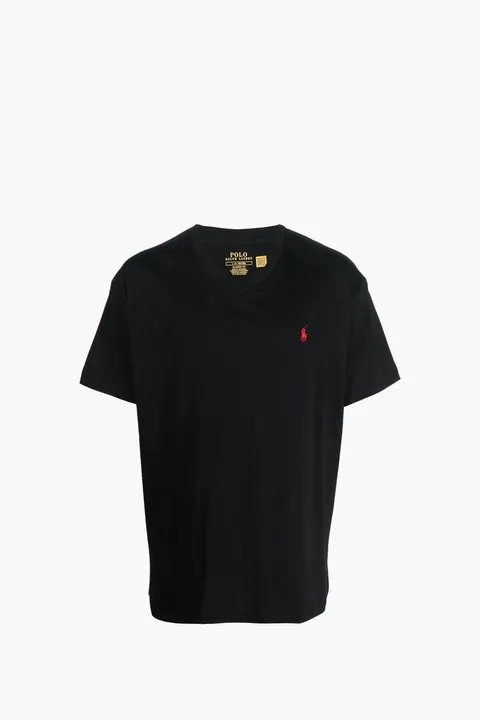 POLO RALPH LAUREN Men Short Slevee V-neck T-Shirt in Black Cotton