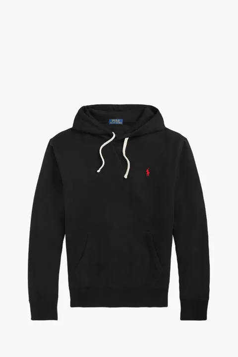 POLO RALPH LAUREN Men The RL Fleece Sweatshirt in Black/Red Cotton with Hoodie