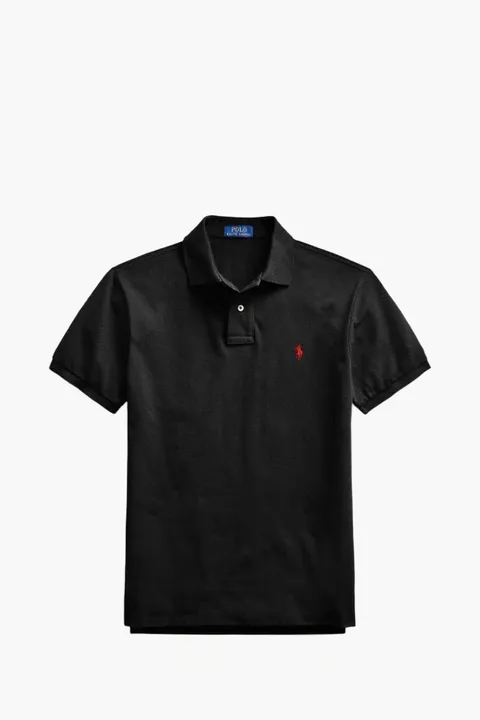 POLO RALPH LAUREN Men The Iconic Mesh Polo Shirt in Black/Red Cotton