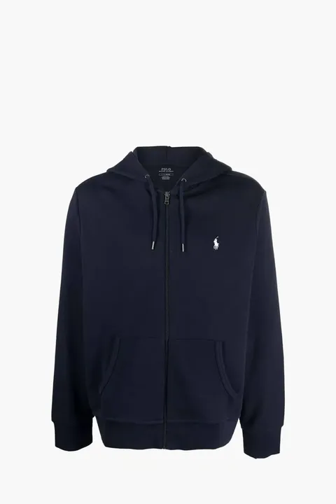 POLO RALPH LAUREN Men Double-Knit Full-Zip Hoodie in Navy Cotton