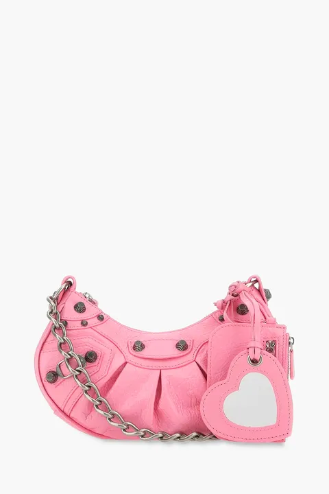 BALENCIAGA Le Cagole XS Chain Shoulder Bag in Sweet Pink Arena Lambskin SHW