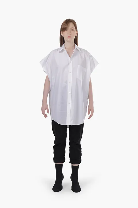 BALENCIAGA Women Plain Swing Sleeveless Shirt in White Poplin