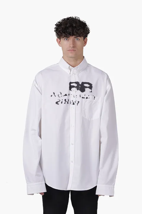 BALENCIAGA Men Hand Drawn BB Icon Large Fit Long Sleeve Shirt in White