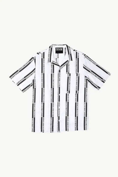 VERSACE JEANS COUTURE Men All Over Lateral Logo Print Shirt in White/Black