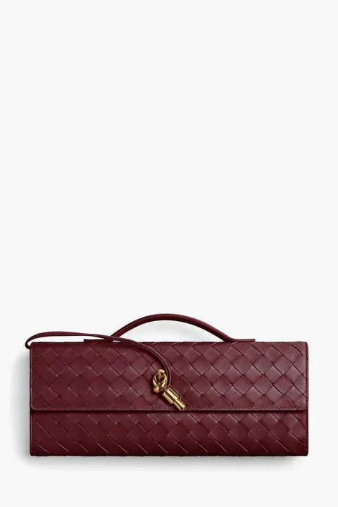 BOTTEGA VENETA Andiamo Intrecciato Long Clutch in Barolo with Handle