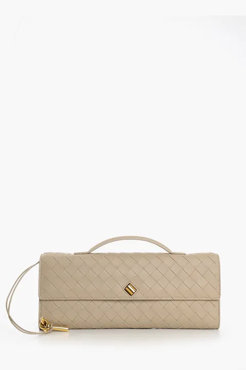 BOTTEGA VENETA Andiamo Intrecciato Long Clutch in Ecru with Handle