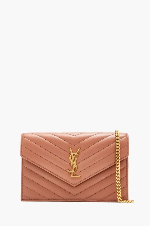 SAINT LAURENT Wallet on Chain 19cm in Barely Pink Lambskin GHW