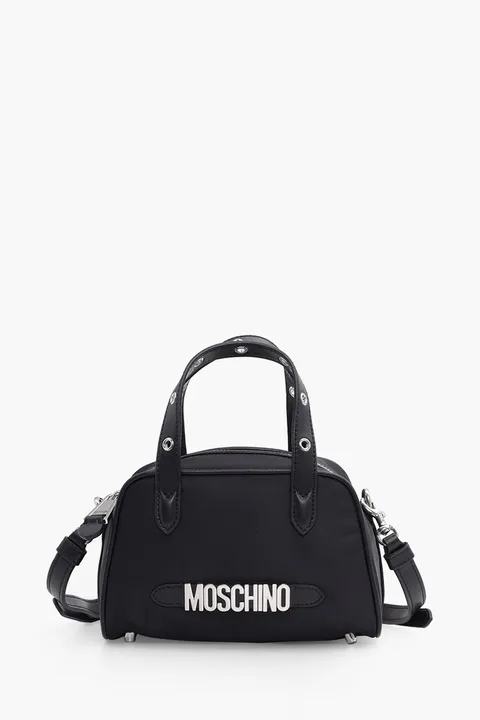 MOSCHINO Logo Top Handle Shoulder Bag in Black SHW with Metal Detail