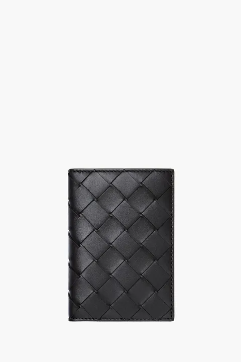BOTTEGA VENETA Intrecciato Flip Case in Black Calfskin