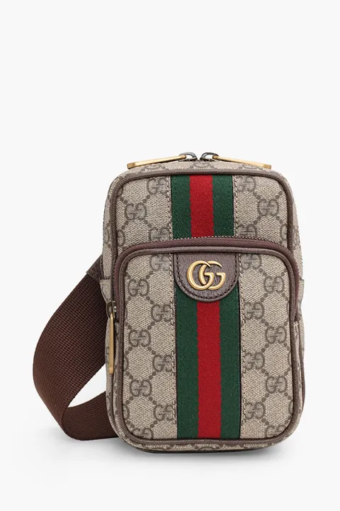 GUCCI Mini GG Supreme Ophidia Sling Bag in Beige/Ebony