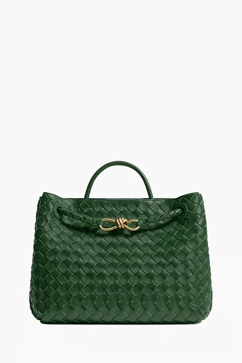 BOTTEGA VENETA Medium Andiamo Intrecciato Top Handle Shoulder Bag in Basil Lambskin