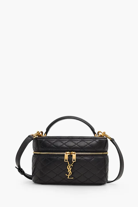 SAINT LAURENT Gaby Vanity Top Handle Mini Shoulder Bag in Black Lambskin
