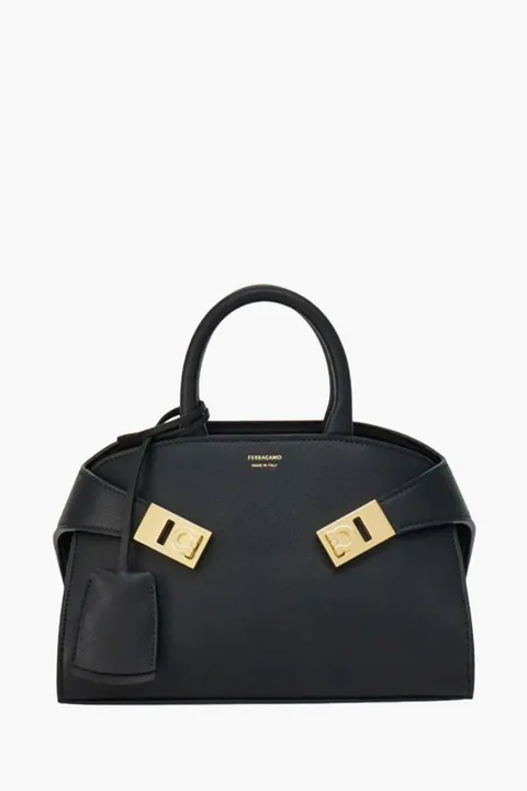 FERRAGAMO Medium Hug Handbag in Black Calfskin