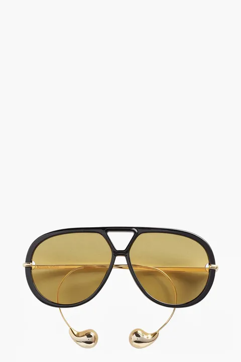 BOTTEGA VENETA Women Drop Aviator Sunglasses in Black/Yellow Acetate
