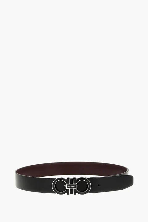 FERRAGAMO Men Reversible Adjustable Gancini Belt 3.5cm in Black/Dark Barolo Calfskin